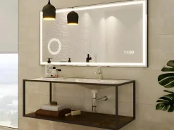 Vente-unique Miroir de salle de bain rectangulaire lumineux avec horloge digitale - Noir - 120 x 60 cm - AITANA