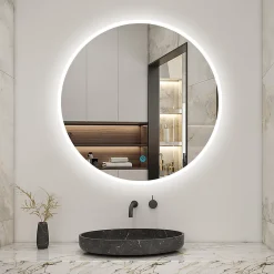AICA Sanitaire Miroir de salle de bain rond 70x70cm LED tricolore anti-buée + mémoire + dimmable,