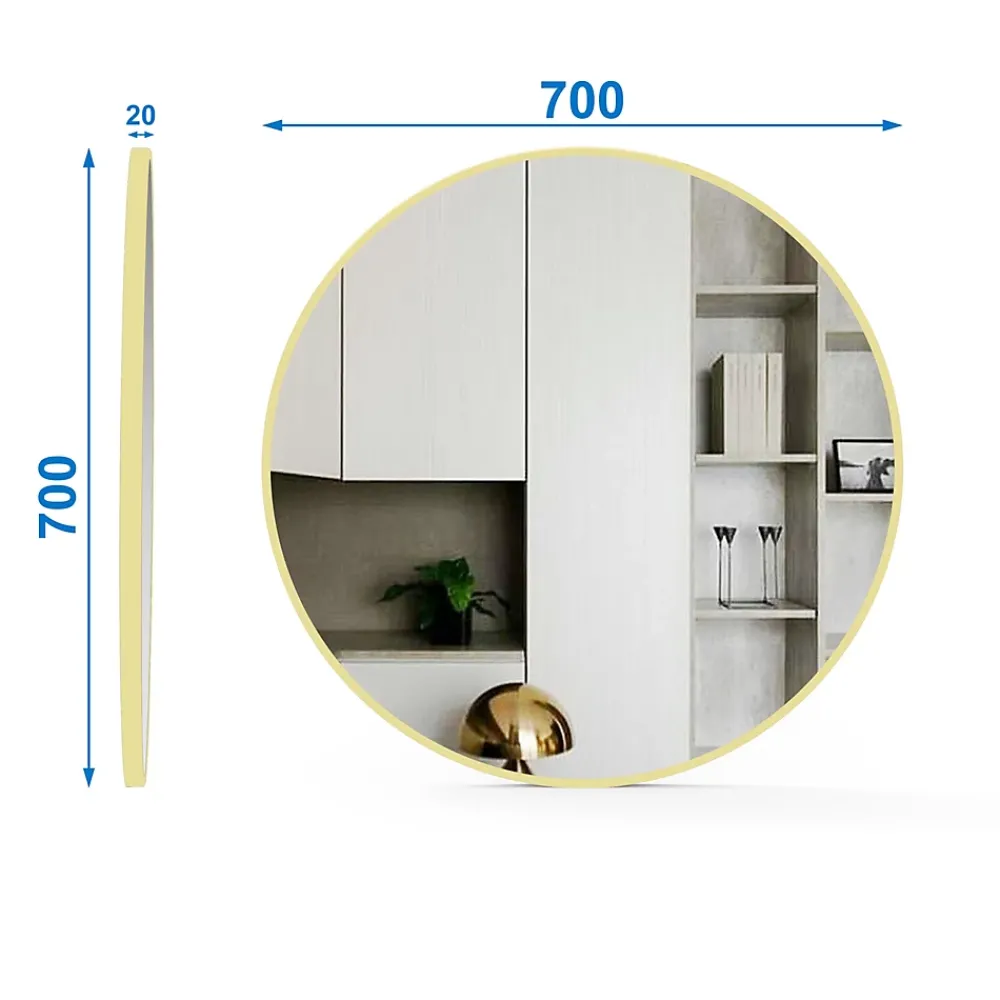 AICA Sanitaire Miroir de salle de bain rond 70cm cadre doré mat,