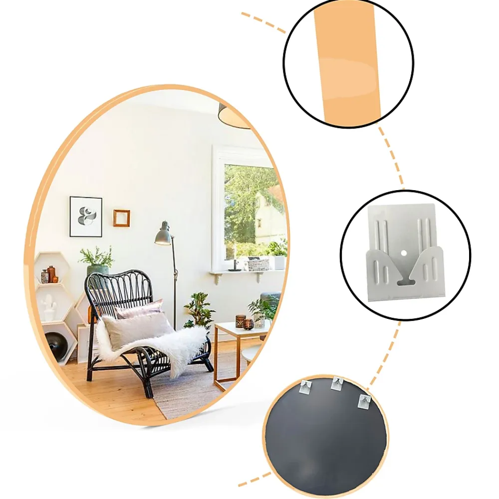 AICA Sanitaire Miroir de salle de bain rond 70cm cadre doré mat,
