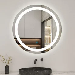 Miroir Lumineux|AICA Sanitaire Miroir de salle de bain rond led 60 cm, anti buée Lumière blanche froid 6000K tactile mural,