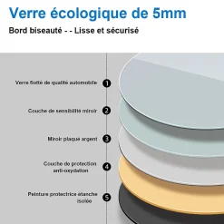 AICA Sanitaire Miroir de salle de bain rond 100x100cm LED tricolore anti-buée + mémoire + dimmable,