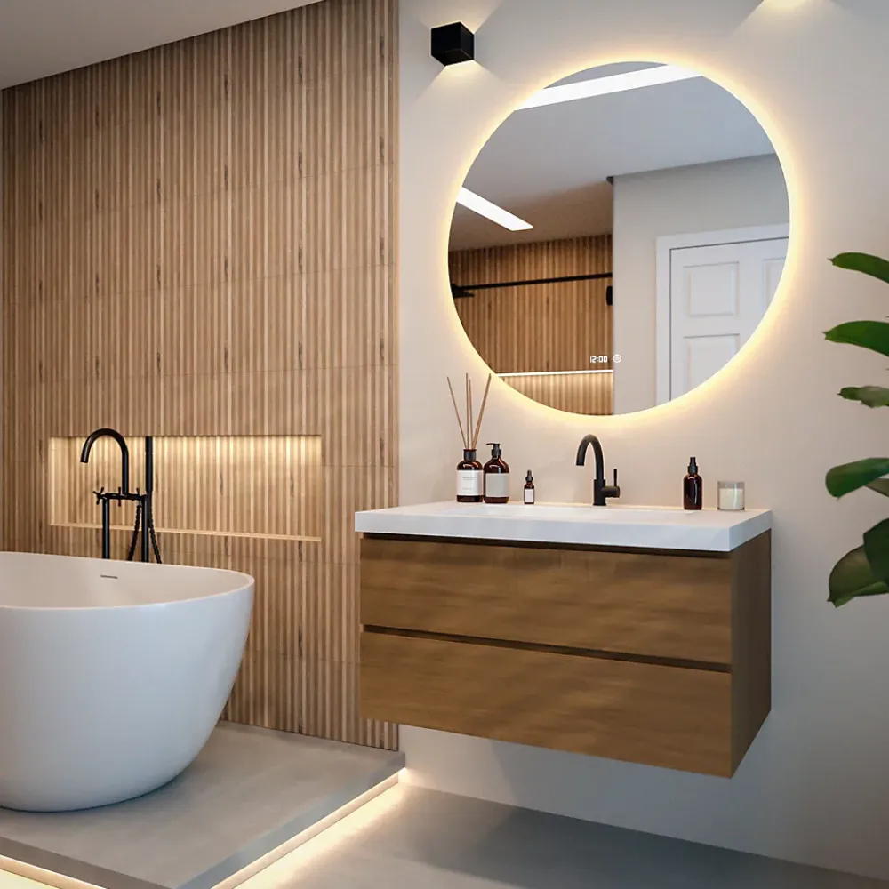 Mirlux Miroir de salle de bain rond éclairé par LED 100 cm, antibuée, sans cadre