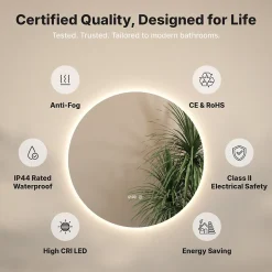 Mirlux Miroir de salle de bain rond éclairé par LED 100 cm, antibuée, sans cadre