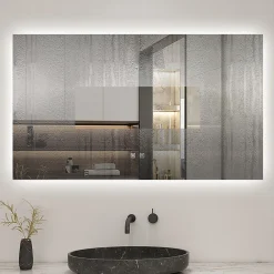 AICA Sanitaire Miroir de salle de bain rétro-éclairé sans cadre 80x60cm, Tricolore + Anti-buée + Mémoire + Dimmable,