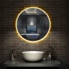 AICA Sanitaire Miroir de salle de bain simple Bluetooth LED rond tricolore tactile avec anti-buée 60cm,