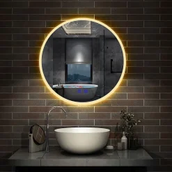 AICA Sanitaire Miroir de salle de bain simple Bluetooth LED rond tricolore tactile avec anti-buée 60cm,