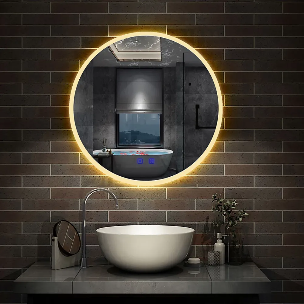 AICA Sanitaire Miroir de salle de bain simple Bluetooth LED rond tricolore tactile avec anti-buée 60cm,