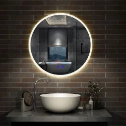 AICA Sanitaire Miroir de salle de bain simple Bluetooth LED rond tricolore tactile avec anti-buée 60cm,