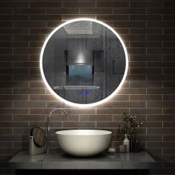 AICA Sanitaire Miroir de salle de bain simple Bluetooth LED rond tricolore tactile avec anti-buée 70cm,