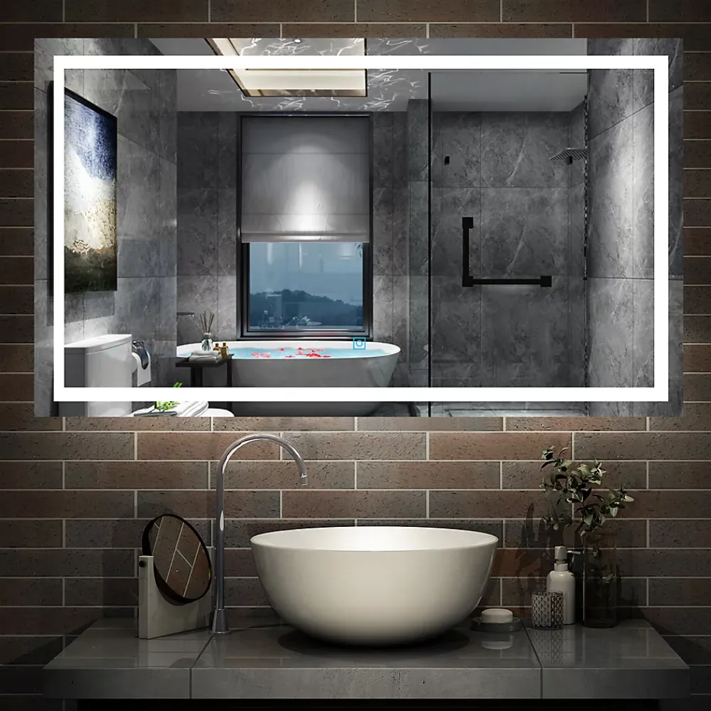 AICA Sanitaire Miroir de salle de bain 140x80cm Tri-color anti-buée LED avec mémoire et lumière gradation,