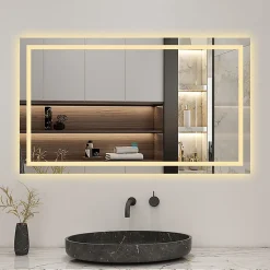 Miroir Lumineux|AICA Sanitaire Miroir de salle de bain 120x70cm Tri-color anti-buée LED avec mémoire et lumière gradation,