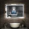 Miroir Lumineux|AICA Sanitaire Miroir de salle de bain 100x70cm Tri-color anti-buée LED avec mémoire et lumière gradation,