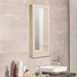 Miroir Simple|Autres Miroir de salle de bain 90x40 cm en bois couleur chêne avec étagère fixation murale CEDAM