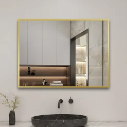 AICA Sanitaire Miroir de salle de bain 70x50cm Cadre carré miroir or mat suspendu, horizontalement et verticalement,