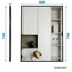 AICA Sanitaire Miroir de salle de bain 70x50cm Cadre carré miroir or mat suspendu, horizontalement et verticalement,