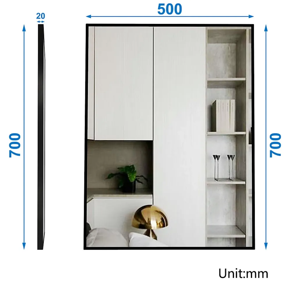 AICA Sanitaire Miroir de salle de bain 70x50cm Cadre carré miroir or mat suspendu, horizontalement et verticalement,
