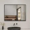Miroir Simple|AICA Sanitaire Miroir de salle de bain 80x60cm Cadre carré miroir noir mat suspendu horizontalement et verticalement,
