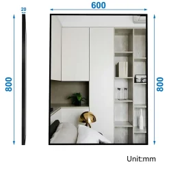 Miroir Simple|AICA Sanitaire Miroir de salle de bain 80x60cm Cadre carré miroir noir mat suspendu horizontalement et verticalement,