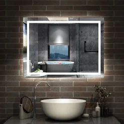 AICA Sanitaire Miroir de salle de bain 100x60cm Tri-color anti-buée LED avec mémoire et lumière gradation,