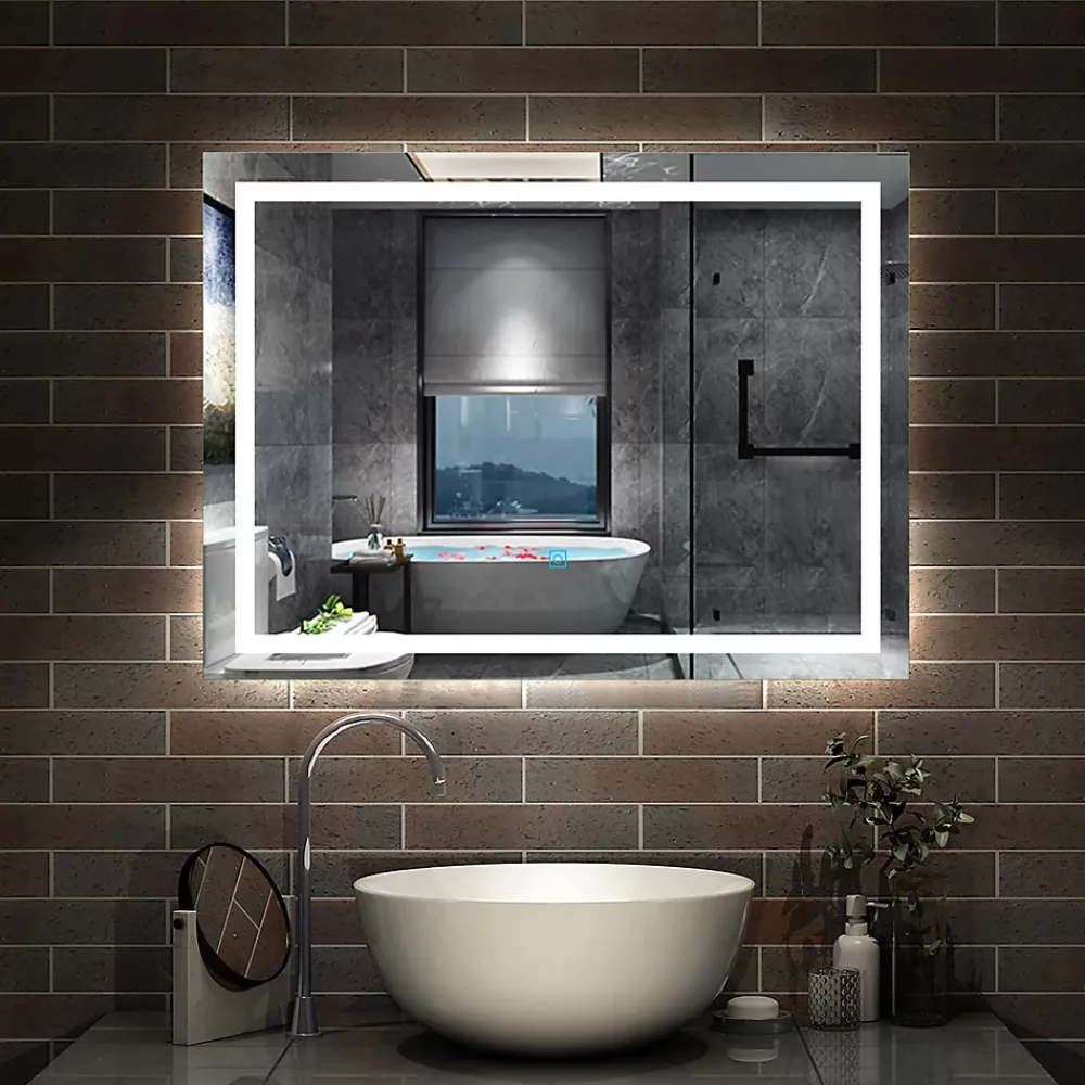 AICA Sanitaire Miroir de salle de bain 100x60cm Tri-color anti-buée LED avec mémoire et lumière gradation,