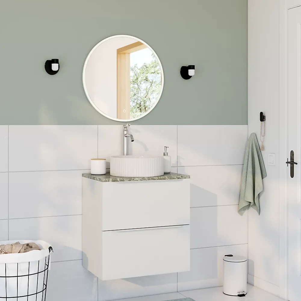 MPGlass Miroir de salle de bains lumineux LED rond Ø60 cm, argenté, Bishop