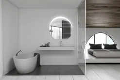 Miroir Lumineux|MPGlass Miroir de salle de bains lumineux LED rond 95 x 100 cm, argenté, Vague