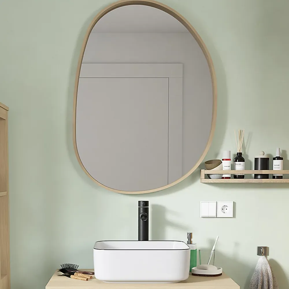 Miroir Simple|Homesight Miroir de salle de bains forme galet l.60 x H.80 cm, placage chêne, Thiam