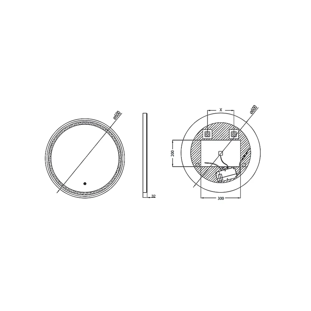 Miroir Lumineux|MPGlass Miroir de salle de bains lumineux LED noir rond Ø 60 cm, Naos