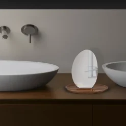 Miroir Simple|Spirella Miroir de salle de bains à poser ovale avec socle en acacia H.20 cm, Alesia