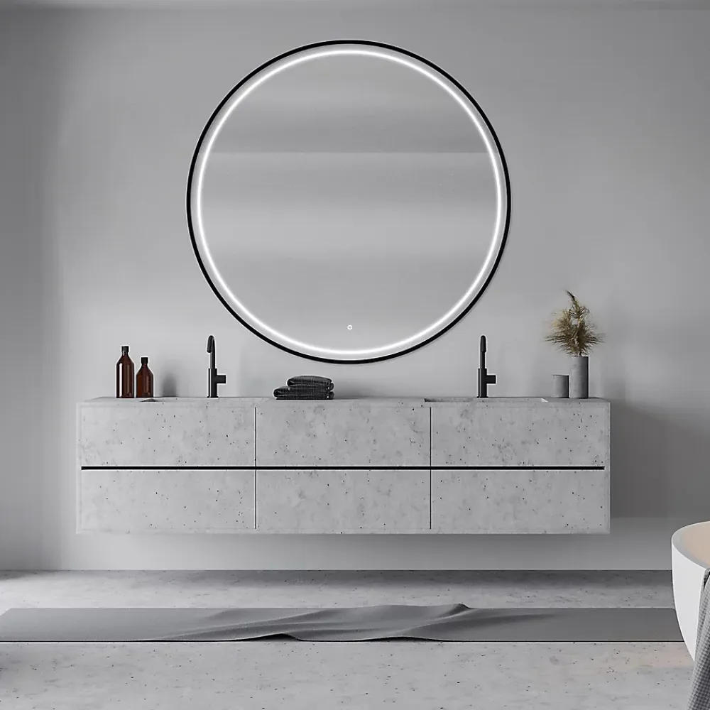 MPGlass Miroir de salle de bains lumineux LED noir rond Ø120 cm, Naos Black