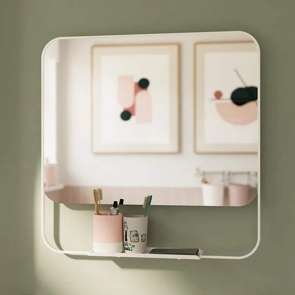 GoodHome Miroir de salle de bains mural blanc avec tablette l.60,5 x H.60.5 x P.12 cm, Maza