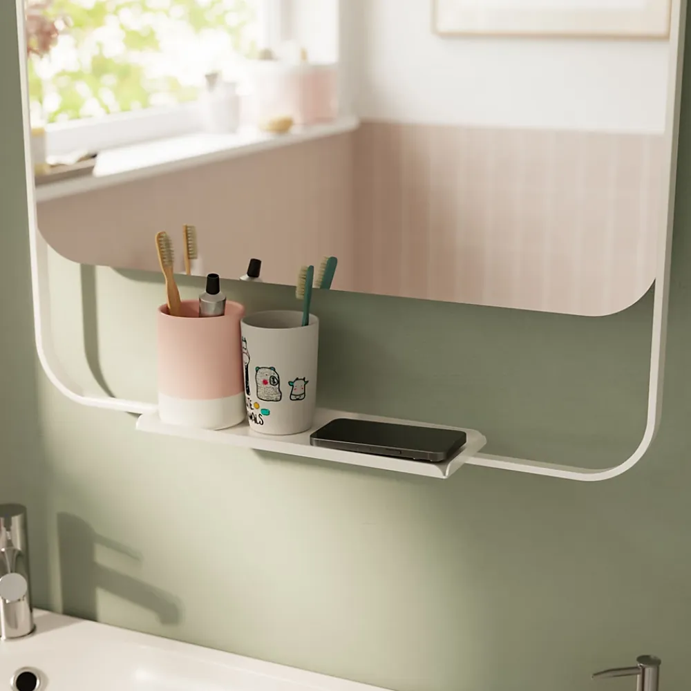 GoodHome Miroir de salle de bains mural blanc avec tablette l.60,5 x H.60.5 x P.12 cm, Maza