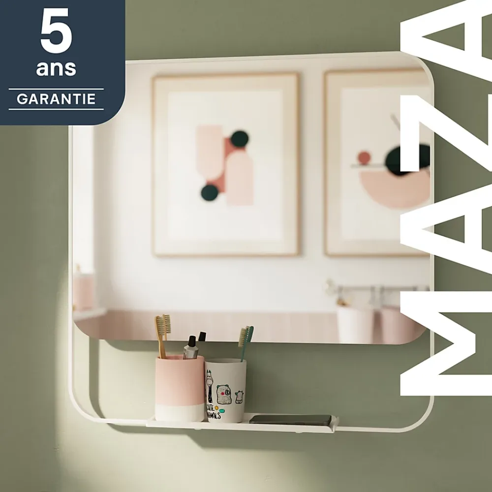 GoodHome Miroir de salle de bains mural blanc avec tablette l.60,5 x H.60.5 x P.12 cm, Maza