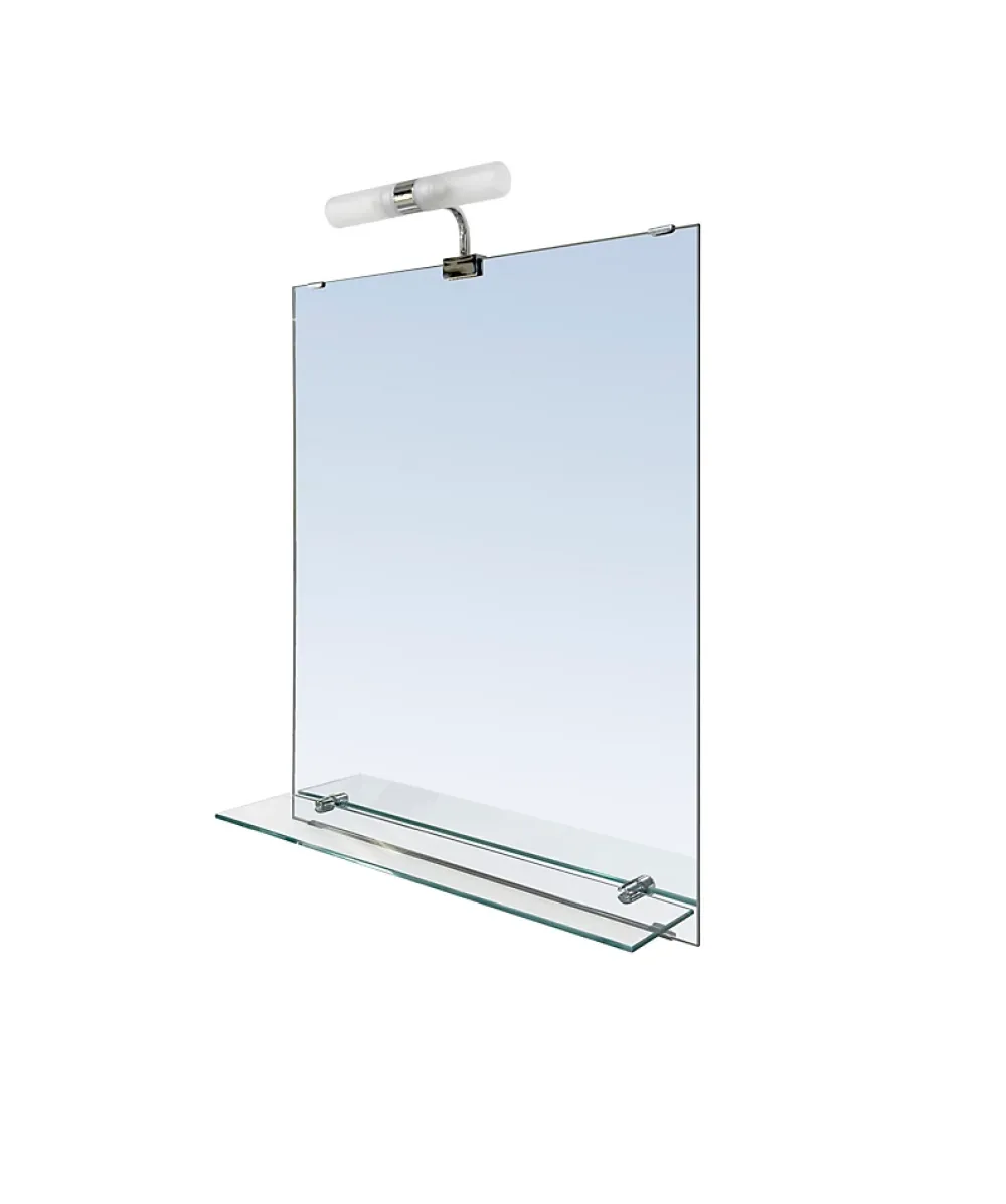 Miroir Lumineux| Miroir de salle de bains lumineux LED avec étagère en verre l.50 x H.60 cm, GoodHome Clarach