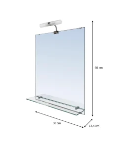 Miroir Lumineux| Miroir de salle de bains lumineux LED avec étagère en verre l.50 x H.60 cm, GoodHome Clarach
