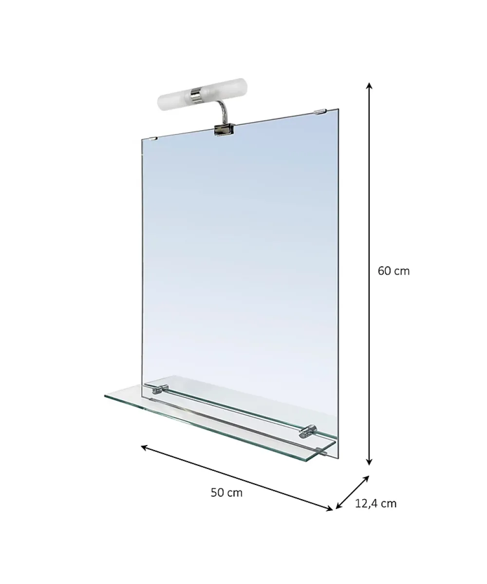 Miroir Lumineux| Miroir de salle de bains lumineux LED avec étagère en verre l.50 x H.60 cm, GoodHome Clarach