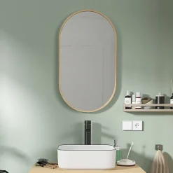Homesight Miroir de salle de bains ovale l.40 x H.70 cm, placage chêne, Thiam