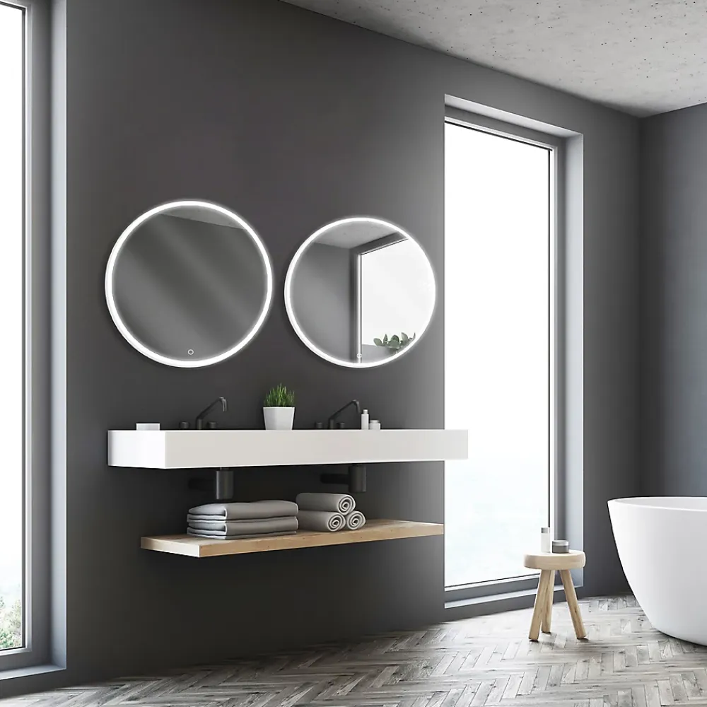 MPGlass Miroir de salle de bains lumineux LED rond Ø70 cm, argenté, Bishop