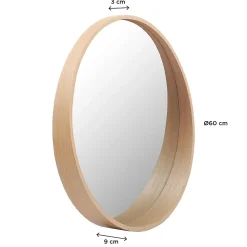 Homesight Miroir de salle de bains rond Ø.60 cm, placage chêne, Thiam