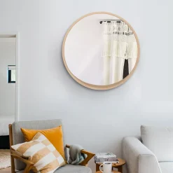 Homesight Miroir de salle de bains rond Ø.60 cm, placage chêne, Thiam