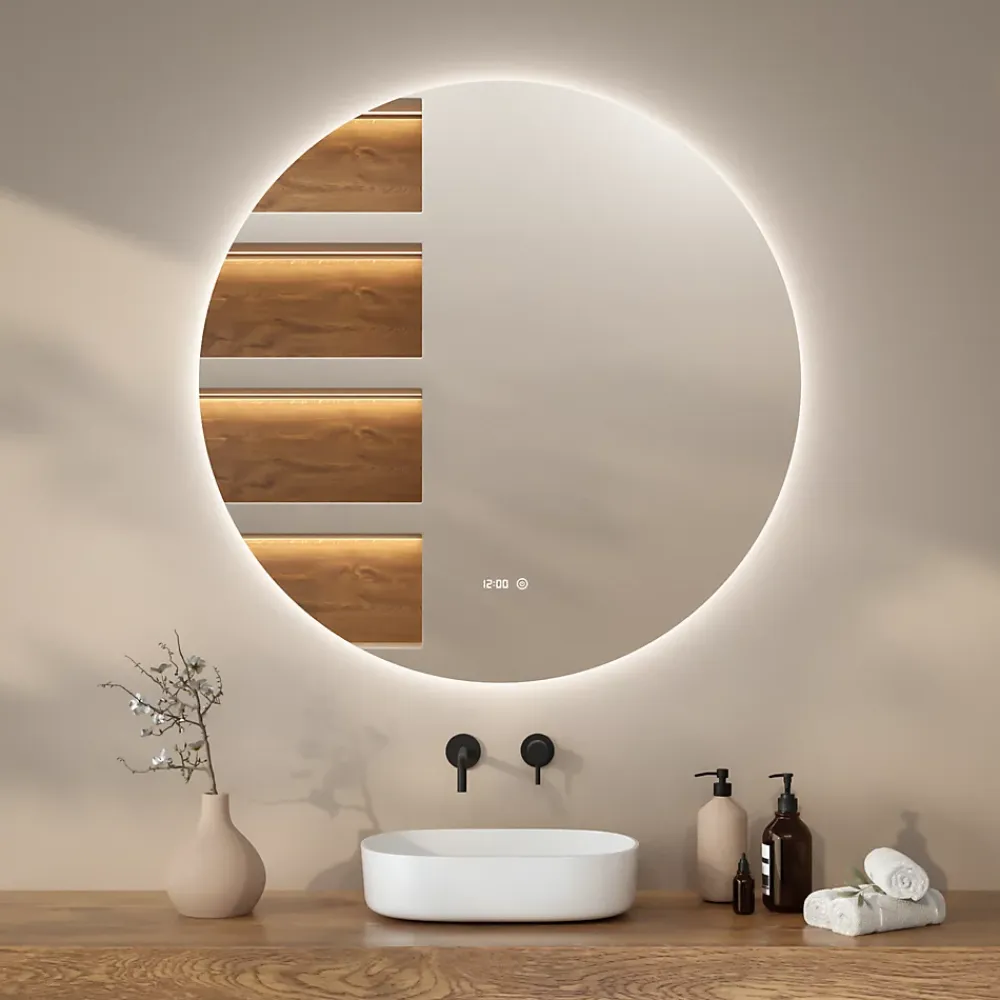 Mirlux Miroir de salle de bains lumineux LED rond 120cm, Sans Cadre, Antibuée
