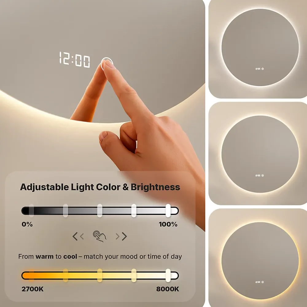 Mirlux Miroir de salle de bains lumineux LED rond 120cm, Sans Cadre, Antibuée