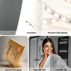 Mirlux Miroir de salle de bains lumineux LED rond 120cm, Sans Cadre, Antibuée