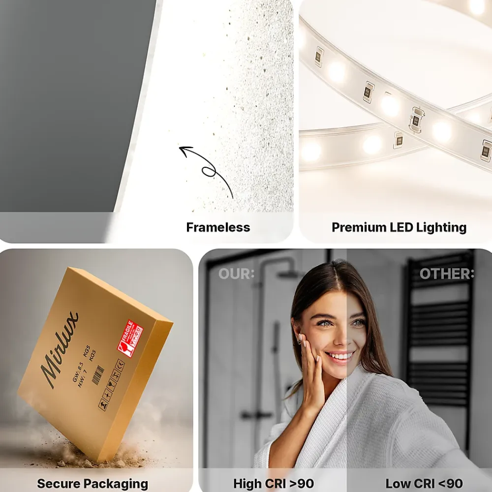 Mirlux Miroir de salle de bains lumineux LED rond 120cm, Sans Cadre, Antibuée