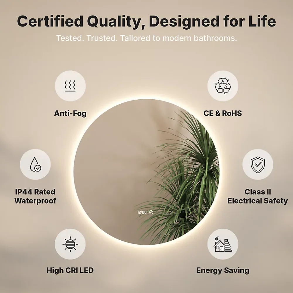 Mirlux Miroir de salle de bains lumineux LED rond 120cm, Sans Cadre, Antibuée