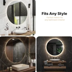 Mirlux Miroir de salle de bains lumineux LED rond 120cm, Sans Cadre, Antibuée