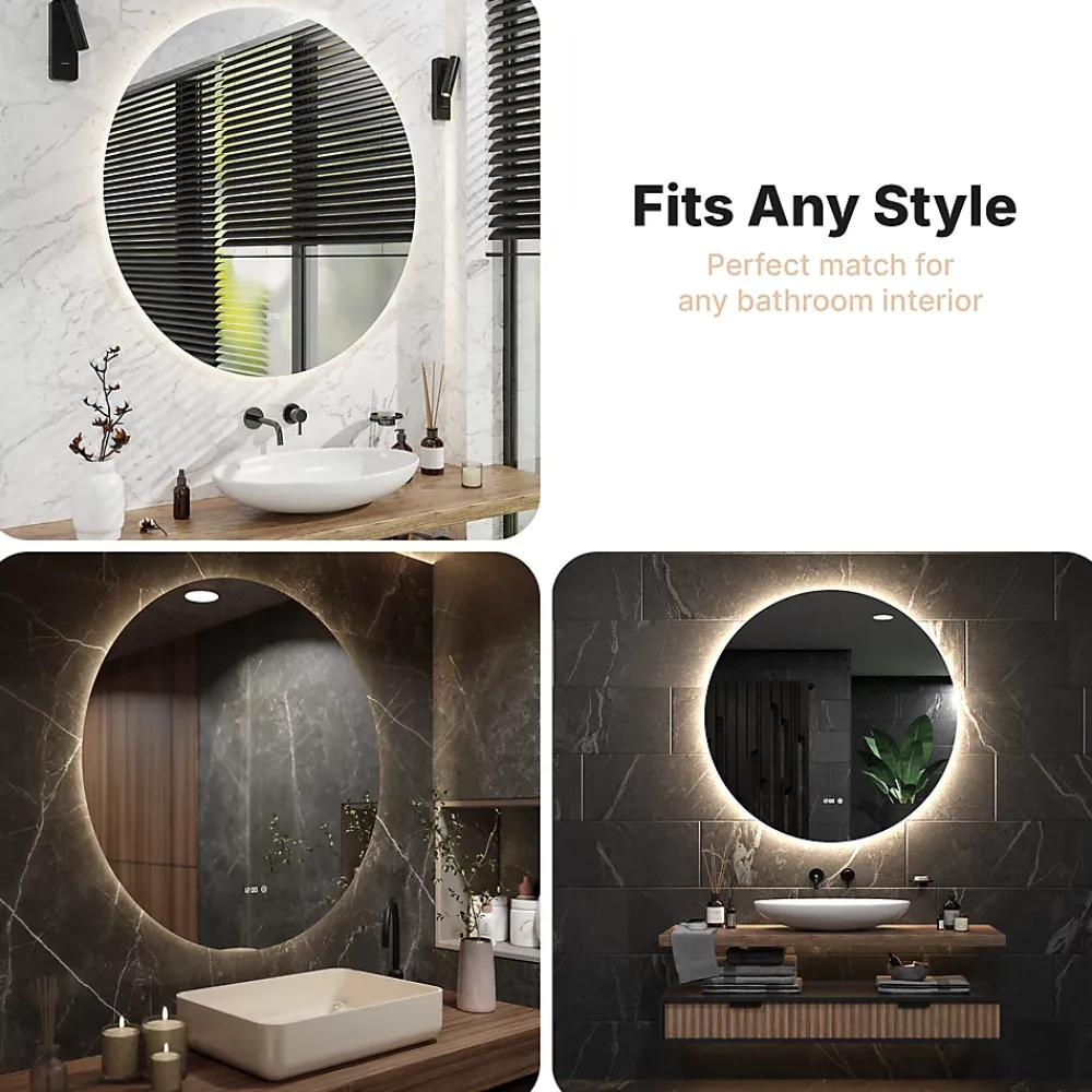 Mirlux Miroir de salle de bains lumineux LED rond 120cm, Sans Cadre, Antibuée