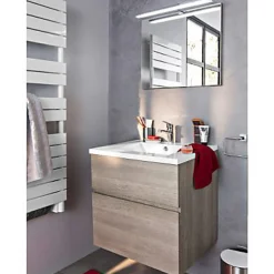 Miroir de salle de bains lumineux LED effet chêne clair l.60 cm, Calao