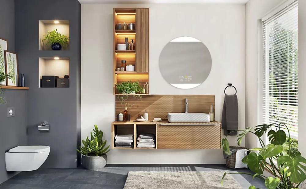 MPGlass Miroir de salle de bains lumineux LED, connexion Bluetooth, Ø80cm, argenté, BroadWay